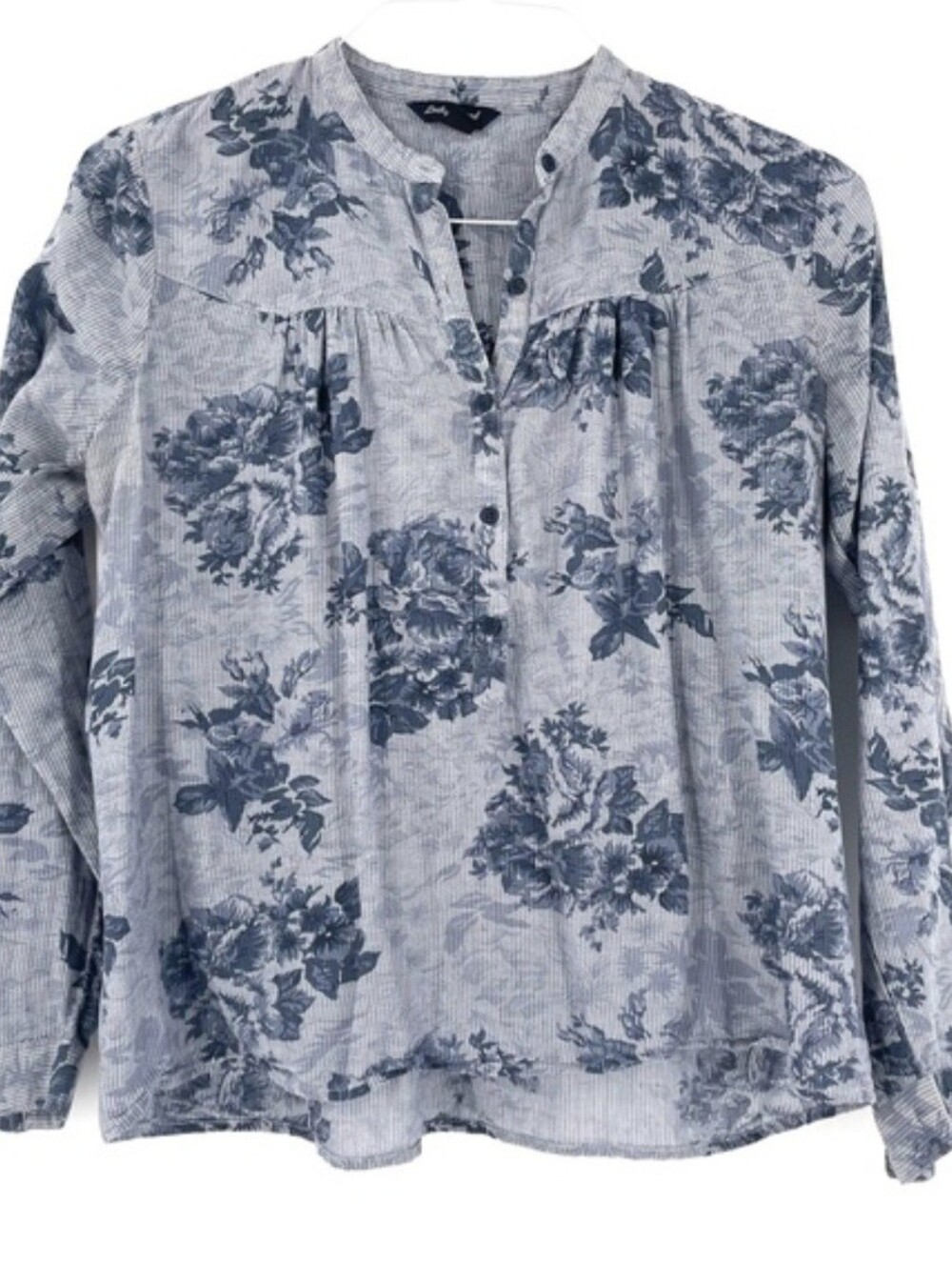 Lucky Brand Floral Quarter Button Pinstripe Top